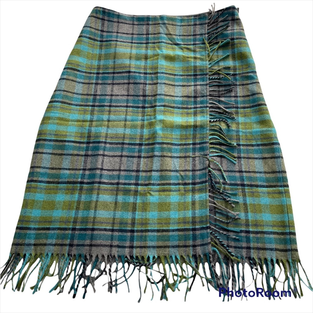J Jill skirt plaid sz 16 fringe on front & hem